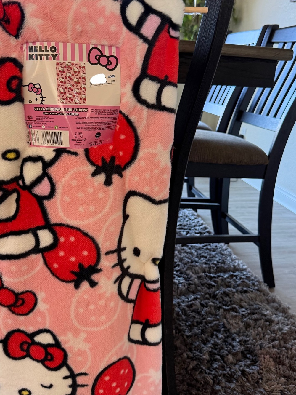 Hello Kitty Pink and Red Strawberry Fleece Throw Blanket